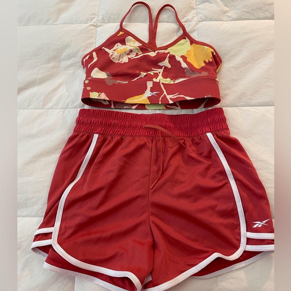 Reebok Rhodonite Tri-back Sports Bra and Shorts